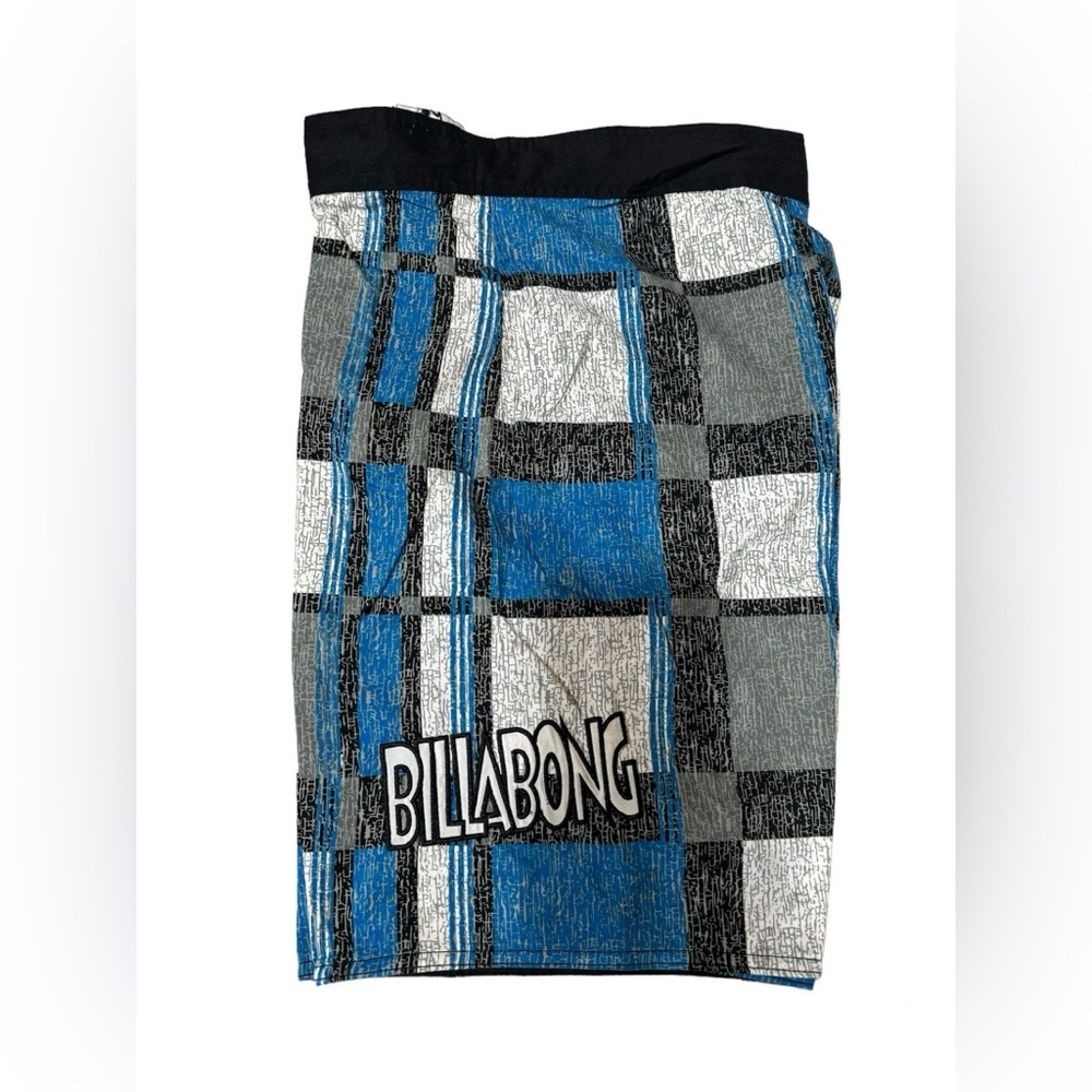 Billabong White Gray Blue Black Check Swim Board Shorts Sz 32 NEW Men's